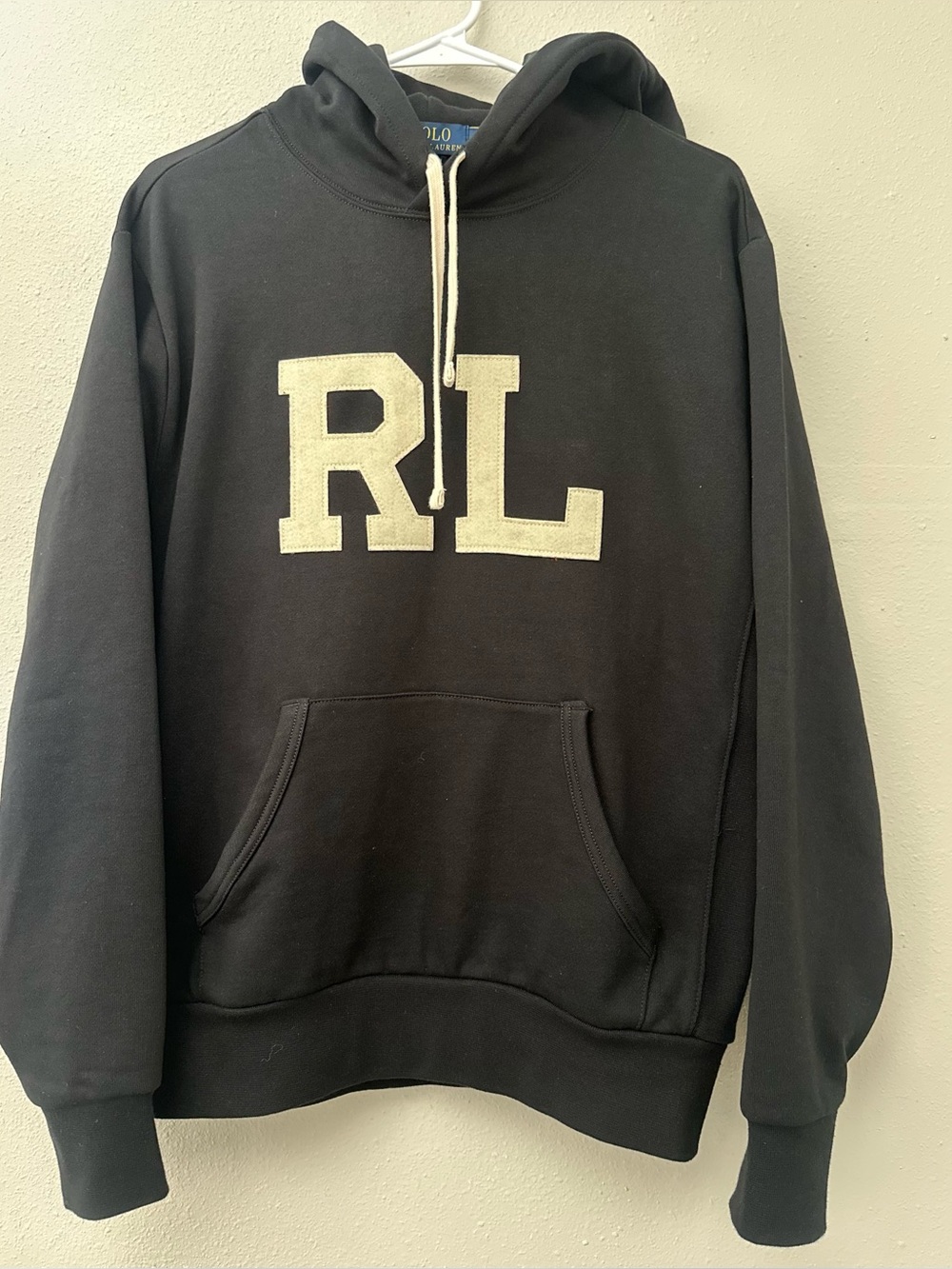 NWT Polo Ralph Lauren BLACK RL Monogram Letterman Fleece Hoodie Sweatshirt SZ M